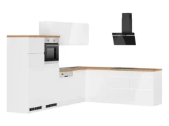Held Küchen Winkelküche Gera 300 cm Weiß/Wotan mit E-Geräten Induktion
