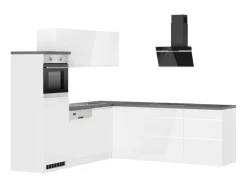 Held Küchen Winkelküche Gera 240 cm Weiß/Beton mit E-Geräte