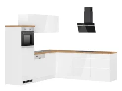 Held Küchen Winkelküche Gera 240 cm Weiß/Wotan mit E-Geräten Induktion
