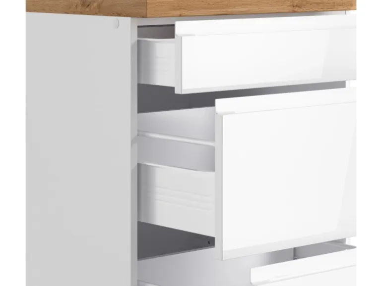 Held Küchen Winkelküche Gera 240 cm Weiß/Wotan mit E-Geräten Induktion