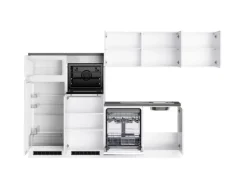 Held Küchen Winkelküche Gera 300 cm Weiß/Beton mit E-Geräte