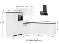 Held Küchen Winkelküche Gera 300 cm Weiß/Beton mit E-Geräte