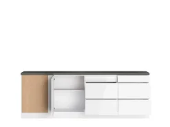 Held Küchen Winkelküche Gera 240 cm Weiß/Beton ohne E-Geräte /autark