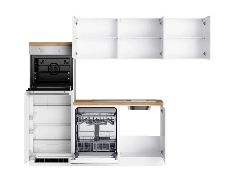 Held Küchen Winkelküche Gera 240 cm Weiß/Wotan mit E-Geräten /autark