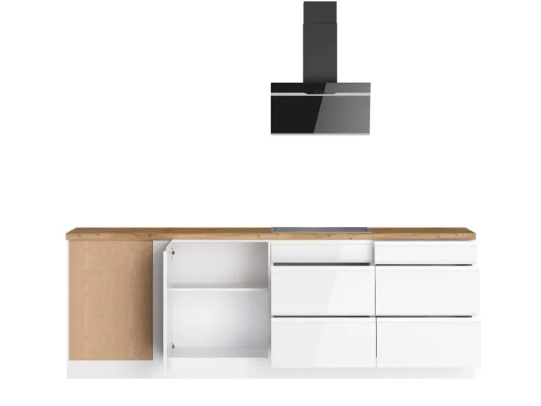 Held Küchen Winkelküche Gera 240 cm Weiß/Wotan mit E-Geräten /autark