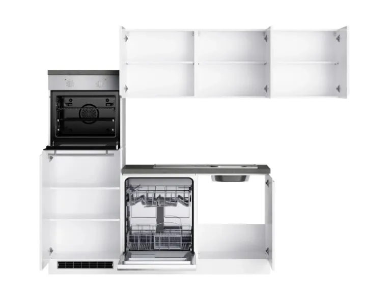 Held Küchen Winkelküche Gera 240 cm Weiß/Beton mit E-Geräten Induktion