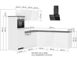 Held Küchen Winkelküche Gera 240 cm Weiß/Beton mit E-Geräten Induktion