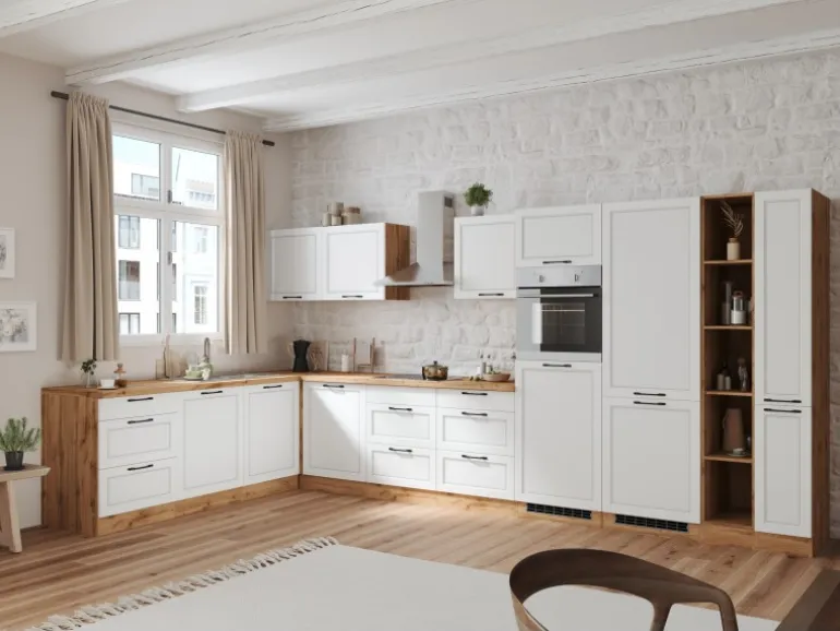 Held Küchen Winkelküche Kempten 420 cm Weiß/Wotan ohne E-Geräte