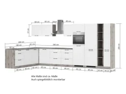 Held Küchen Winkelküche Kempten 420 cm Weiß/Wotan mit E-Geräten Induktion