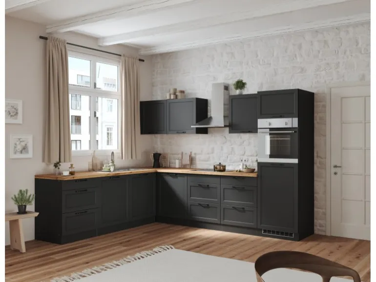 Held Küchen Winkelküche Kempten 300 cm Grau/Graphit mit E-Geräten /autark