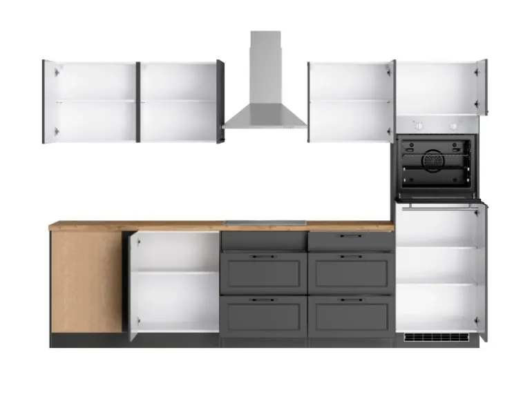 Held Küchen Winkelküche Kempten 300 cm Grau/Graphit mit E-Geräten /autark