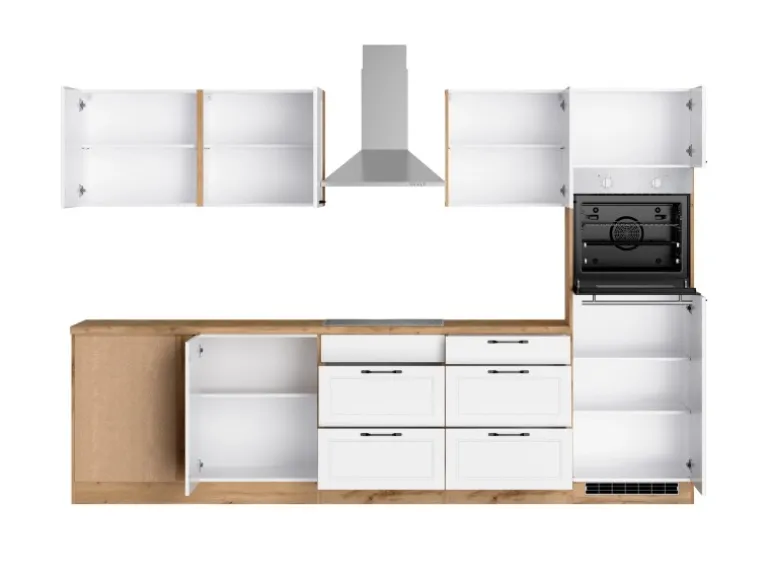 Held Küchen Winkelküche Kempten 300 cm Weiß/Wotan mit E-Geräten /autark