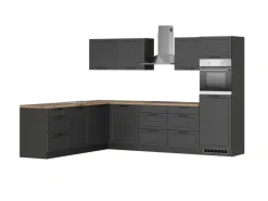 Held Küchen Winkelküche Kempten 300 cm Weiß/Wotan mit E-Geräten autark Indukt.