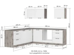 Held Küchen Winkelküche Kempten 240 cm ohne E-Geräte Wotan/Weiß