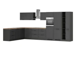 Held Küchen Winkelküche Kempten 420 cm Grau/Graphit mit E-Geräten Induktion