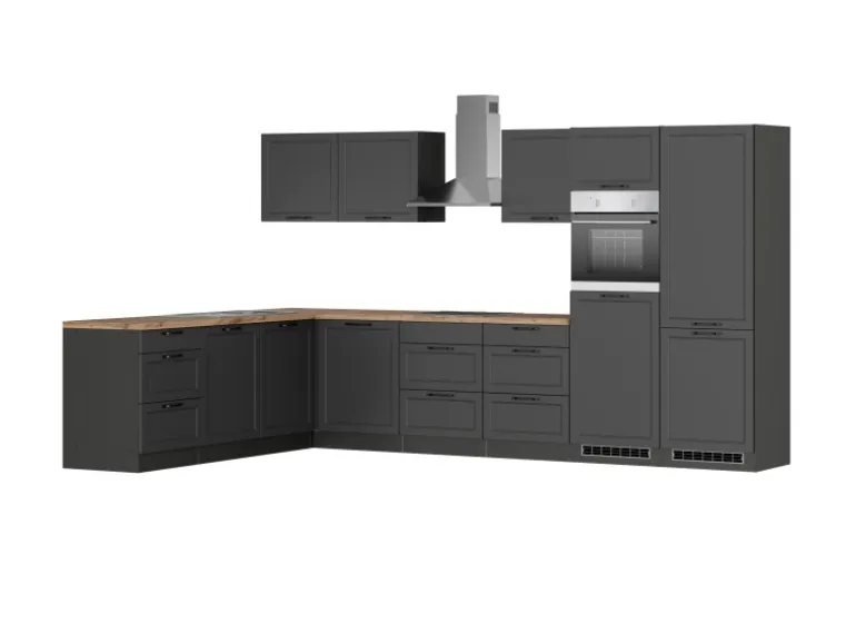 Held Küchen Winkelküche Kempten 360 cm Weiß/Wotan mit E-Geräten Induktion