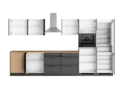 Held Küchen Winkelküche Kempten 360 cm Weiß/Wotan mit E-Geräten Induktion