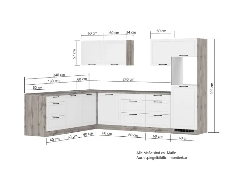 Held Küchen Winkelküche Kempten 300 cm Grau/Graphit ohne E-Geräte /autark