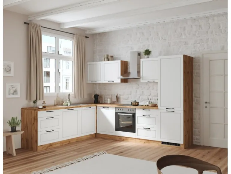 Held Küchen Winkelküche Kempten 300 cm ohne E-Geräte Wotan/Weiß