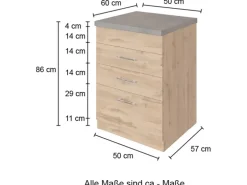 Held Möbel Küchen-Auszugsschrank Sorrento 50x85x60cm 2 Ausz. Wotan.-Grafit
