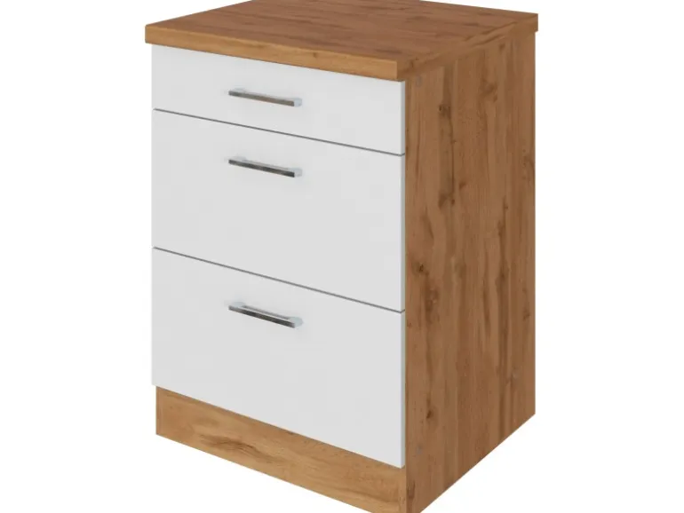 Held Möbel Küchen-Auszugsschrank Sorrento 50x85x60cm 2 Ausz. Weiß-WotanEiche