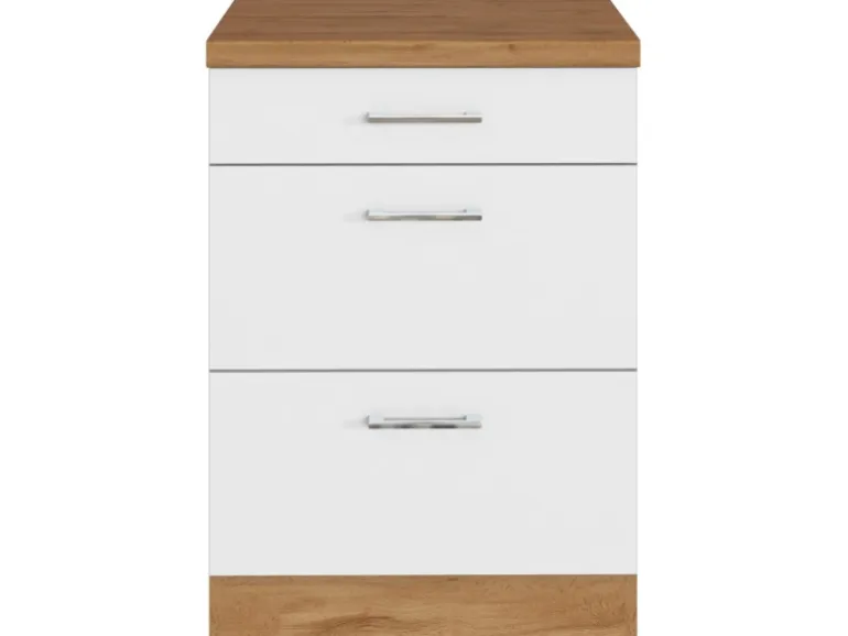 Held Möbel Küchen-Auszugsschrank Sorrento 50x85x60cm 2 Ausz. Weiß-WotanEiche