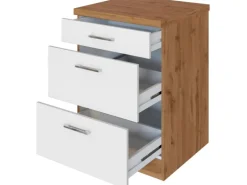 Held Möbel Küchen-Auszugsschrank Sorrento 50x85x60cm 2 Ausz. Weiß-WotanEiche