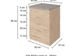 Held Möbel Küchen-Auszugsschrank Sorrento 50x85x60cm 2 Ausz. Weiß-WotanEiche