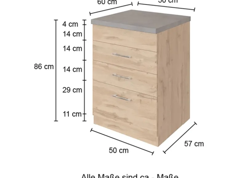 Held Möbel Küchen-Auszugsschrank Sorrento 50x85x60cm 2 Ausz. Weiß-WotanEiche