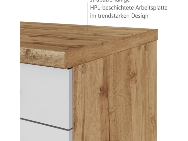 Held Möbel Küchen-Auszugsschrank Sorrento 50x85x60cm 2 Ausz. Weiß-WotanEiche