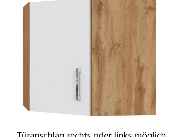 Held Möbel Küchen-Eck-Hängeschrank Sorrento BxHxT 60cmx57cmx60cm Weiß-WotanEiche