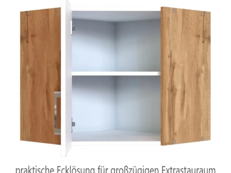 Held Möbel Küchen-Eck-Hängeschrank Sorrento BxHxT 60cmx57cmx60cm Weiß-WotanEiche