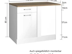Held Möbel Küchen-Eckschrank Mailand 110 cm Hochglanz Weiß/Weiß