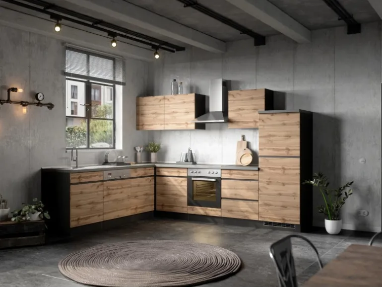 Held Möbel Küchen-Eckschrank Turin 120 cm Wotaneiche/Graphit