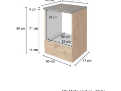 Held Möbel Küchen-Herdumbau Sorrento B60 x H85 x T60cm Nische f. Ofen Wotaneiche