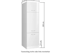Held Möbel Küchen-Kühlschrankumbauschrank 60 cm Hochglanz Weiß/Weiß