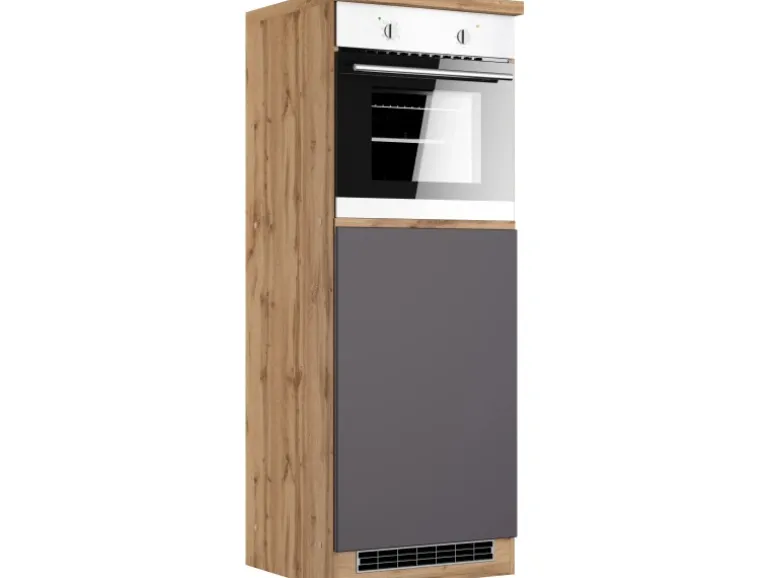 Held Möbel Küchen-Kühlschrank/Ofenumbauschrank Turin 60 cm Graphit/Wotaneiche