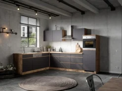 Held Möbel Küchen-Kühlschrank/Ofenumbauschrank Turin 60 cm Graphit/Wotaneiche