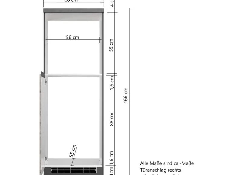 Held Möbel Küchen-Kühlschrank/Ofenumbauschrank Turin 60 cm Graphit/Wotaneiche