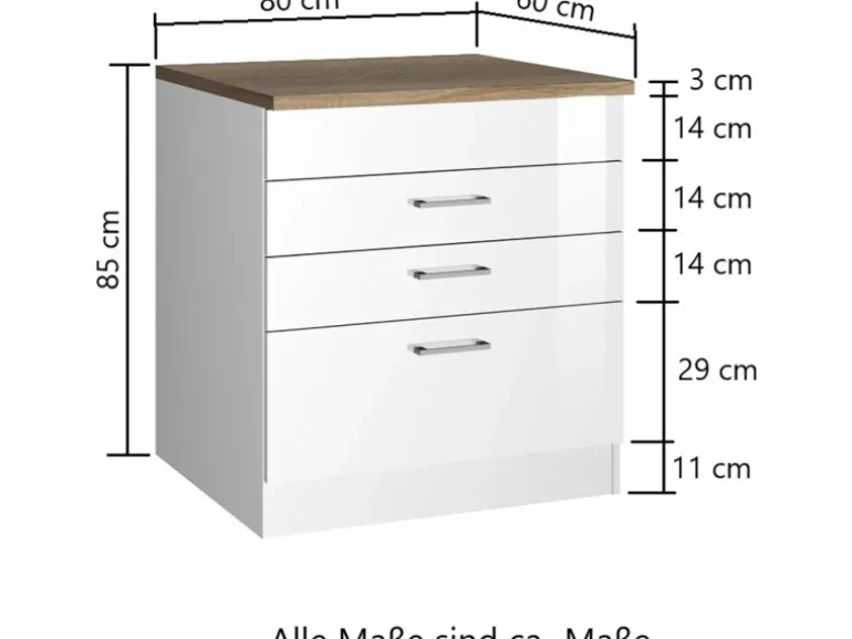 Held Möbel Küchen-KochfeldKüchen-Umbauschrank Mailand 80 cm Hochglanz Weiß/Weiß