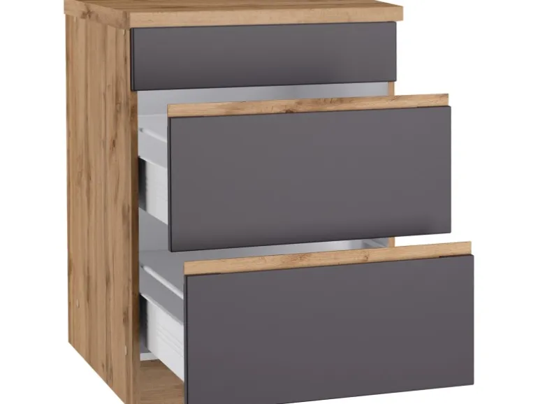 Held Möbel Küchen-KochfeldKüchen-Umbauschrank Turin 60 cm Graphit/Wotaneiche