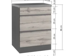 Held Möbel Küchen-KochfeldKüchen-Umbauschrank Turin 60 cm Graphit/Wotaneiche