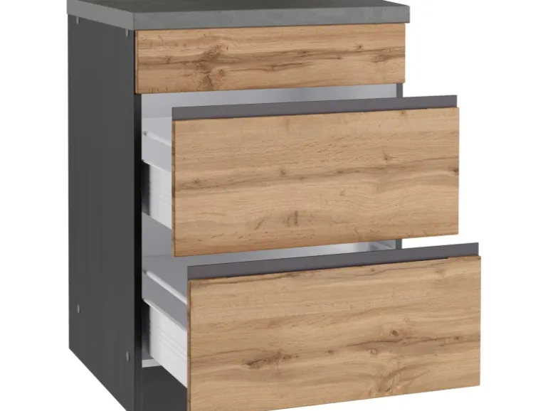 Held Möbel Küchen-KochfeldKüchen-Umbauschrank Turin 60 cm Wotaneiche/Graphit