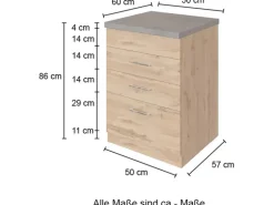Held Möbel Küchen-Kochfeldumbauschrank Sorrento 60x85x60cm 2 SK 1 AZ Weiß-Wotan.