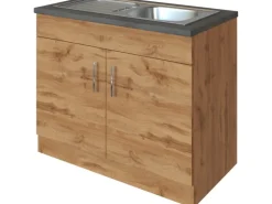 Held Möbel Küchen-Spülenschrank Sorrento B100 x H85 x T60 cm 2 Türen Wotaneiche