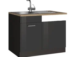 Held Möbel Küchen-Spülenunterschrank Mailand 110 cm Hochglanz Graphit/Graphit