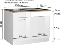 Held Möbel Küchen-Spülenunterschrank Mailand 110 cm Hochglanz Graphit/Graphit