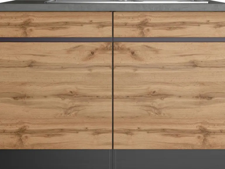 Held Möbel Küchen-Spülenunterschrank Turin 120 cm mit 2 Türen Wotaneiche/Graphit