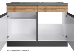 Held Möbel Küchen-Spülenunterschrank Turin 120 cm mit 2 Türen Wotaneiche/Graphit