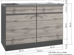Held Möbel Küchen-Spülenunterschrank Turin 120 cm mit 2 Türen Wotaneiche/Graphit